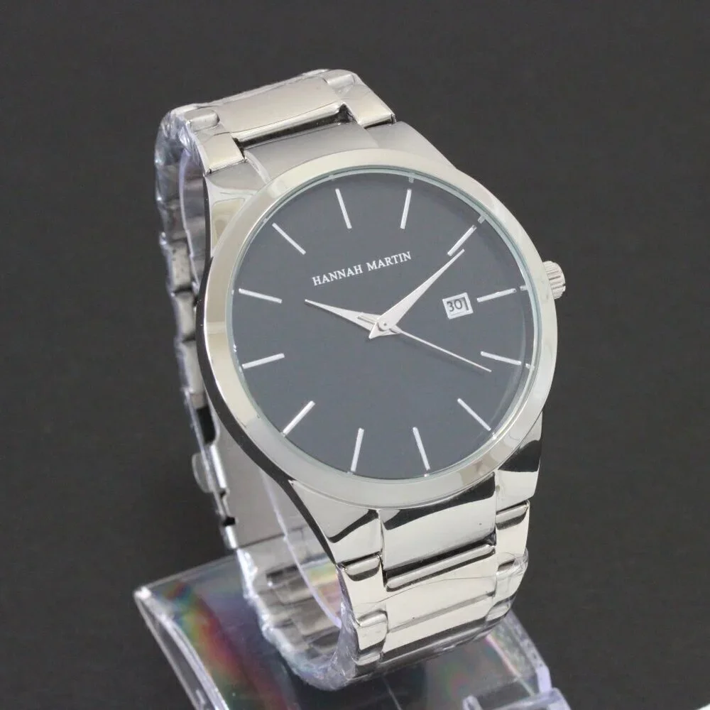 Men's Minimalist Quartz Watch Integrated Bracelet Silver-tone 40mm